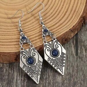 Bohemian Folding Geometric Diamond-Shaped Dangle Earrings With Gemstone
